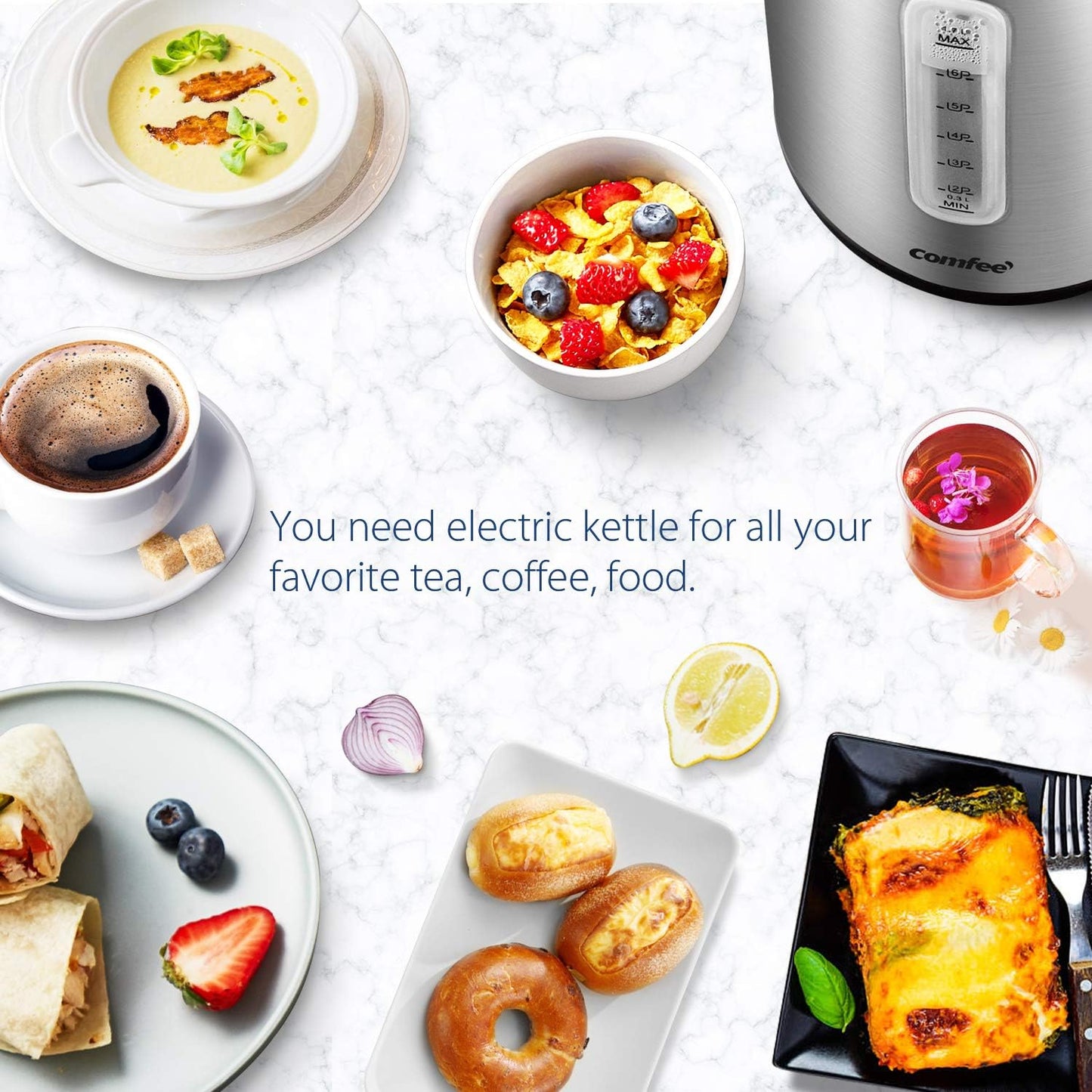 Stainless Steel Electric Kettle, 1.7L Fast Boil with LED Light, Auto Shut-Off & Boil-Dry Protection
