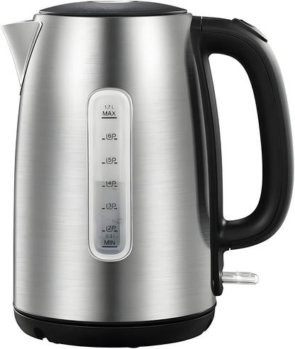 Stainless Steel Electric Kettle, 1.7L Fast Boil with LED Light, Auto Shut-Off & Boil-Dry Protection