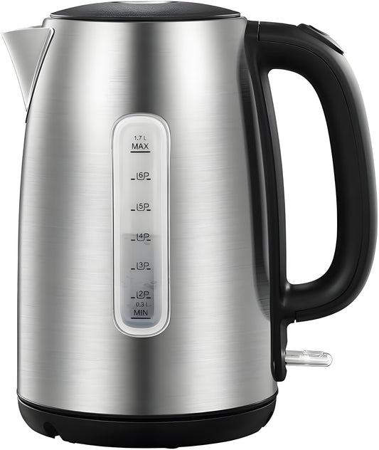 Stainless Steel Electric Kettle, 1.7L Fast Boil with LED Light, Auto Shut-Off & Boil-Dry Protection