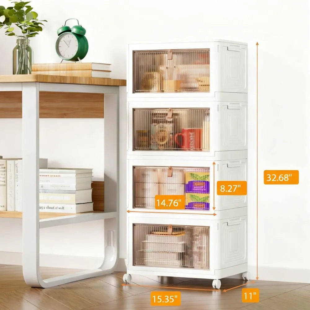 92QT 4-Tier Stackable Storage Bins - Magnetic Foldable Organizer with Wheels