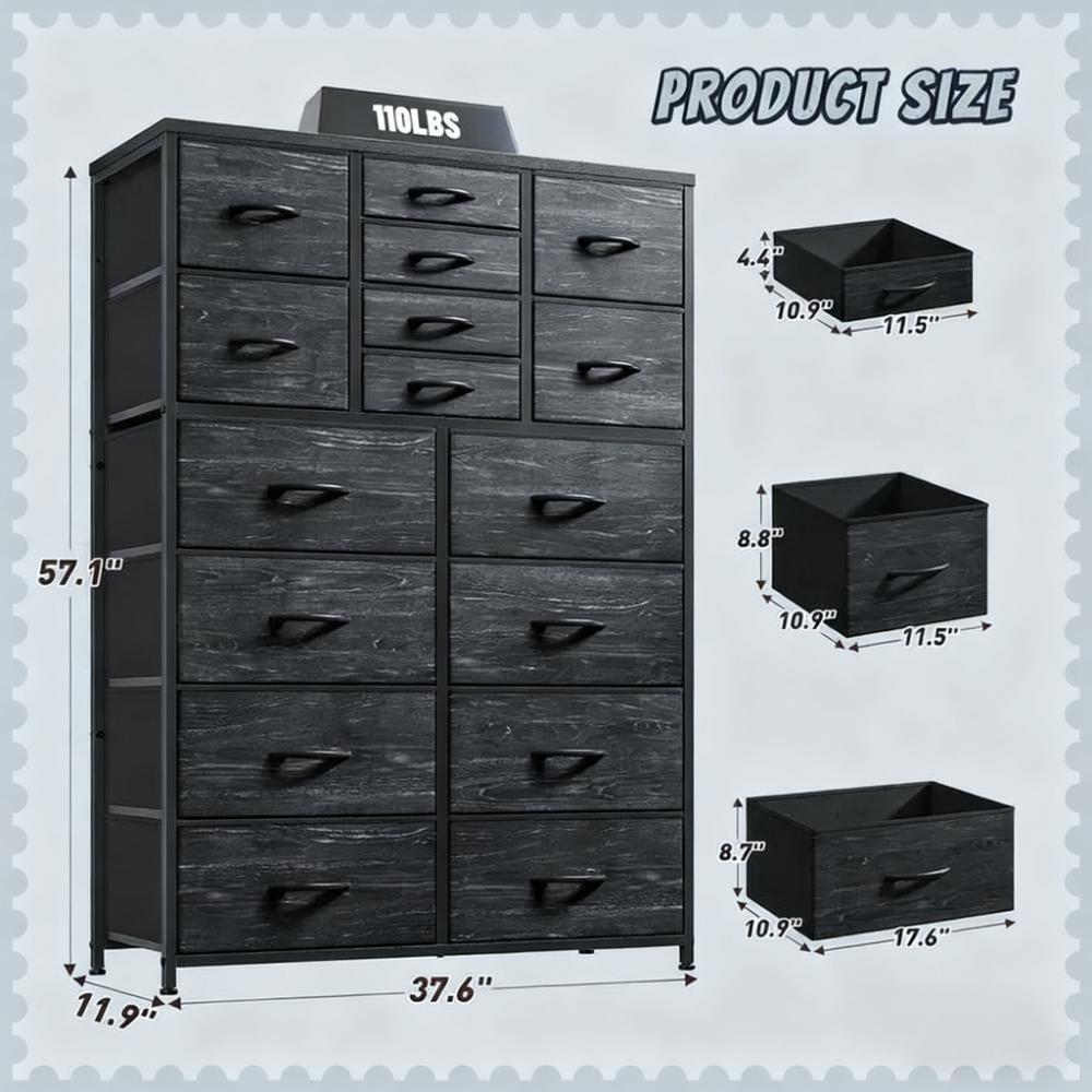 16-Drawer Tall Fabric Dresser - Wood Top & Metal Frame, Spacious Storage for Bedroom & More