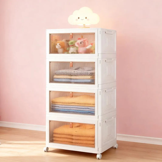 92QT 4-Tier Stackable Storage Bins - Magnetic Foldable Organizer with Wheels