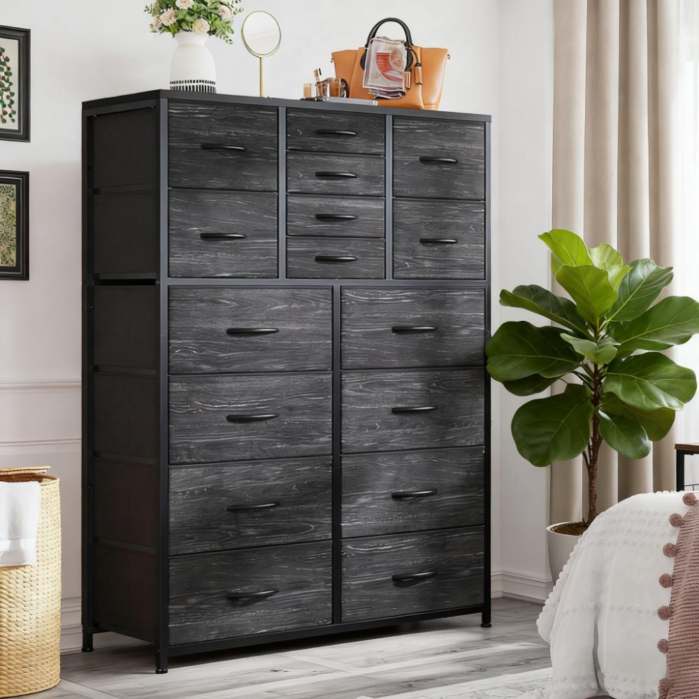 16-Drawer Tall Fabric Dresser - Wood Top & Metal Frame, Spacious Storage for Bedroom & More