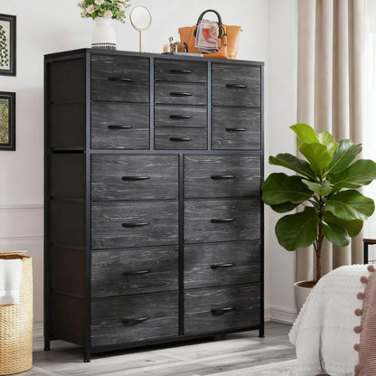 16-Drawer Tall Fabric Dresser - Wood Top & Metal Frame, Spacious Storage for Bedroom & More