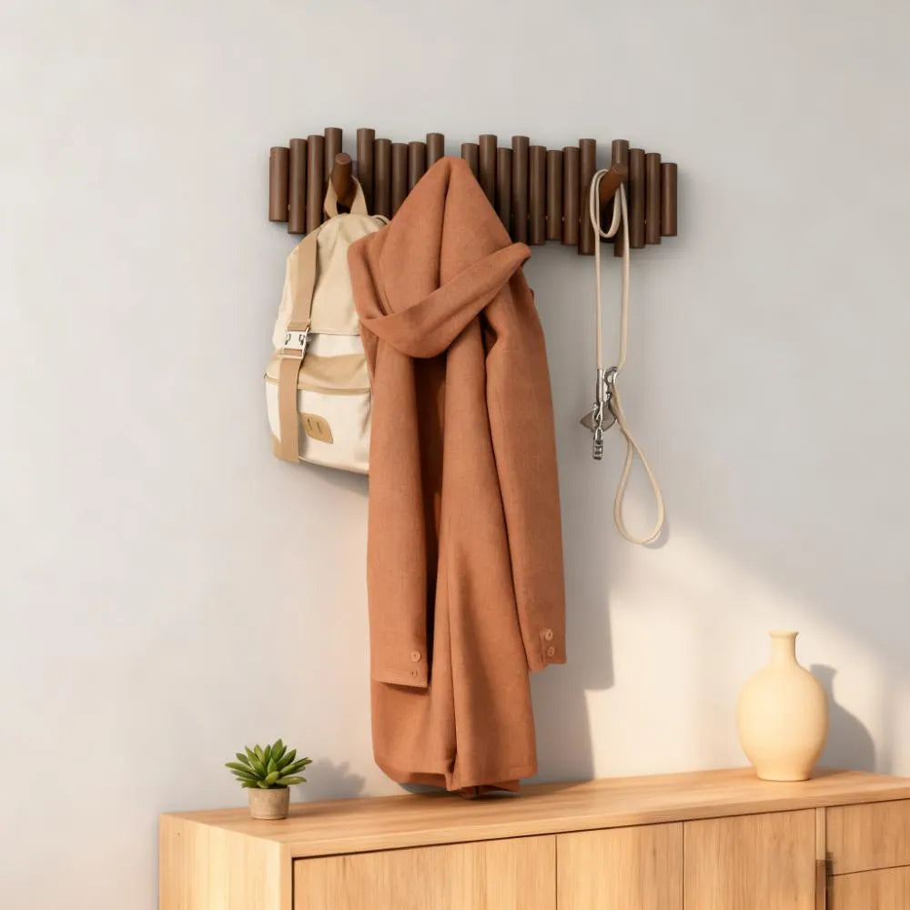 8-Hook Beveled Pine Wall Mount