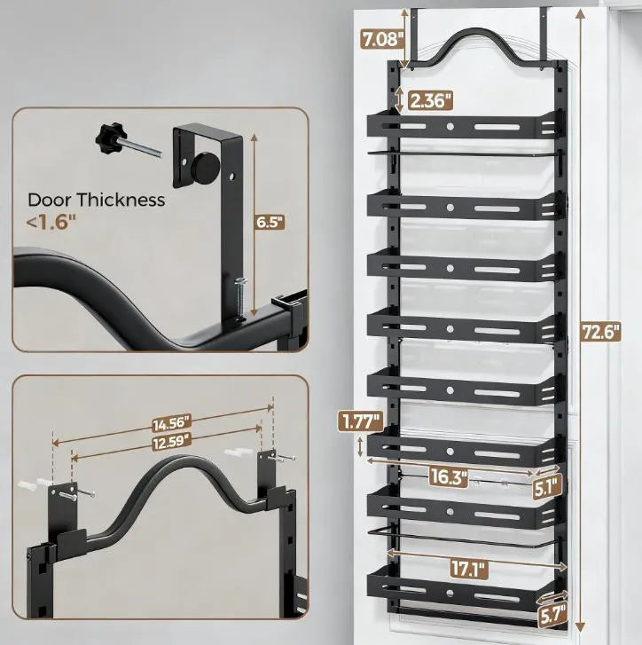Modern 8-Layer Door Spice Rack - 20lb Arc-Shaped Storage, Hangs on Wall/Door for Kitchen/Pantry
