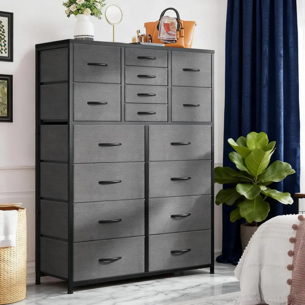 16-Drawer Tall Fabric Dresser - Wood Top & Metal Frame, Spacious Storage for Bedroom & More