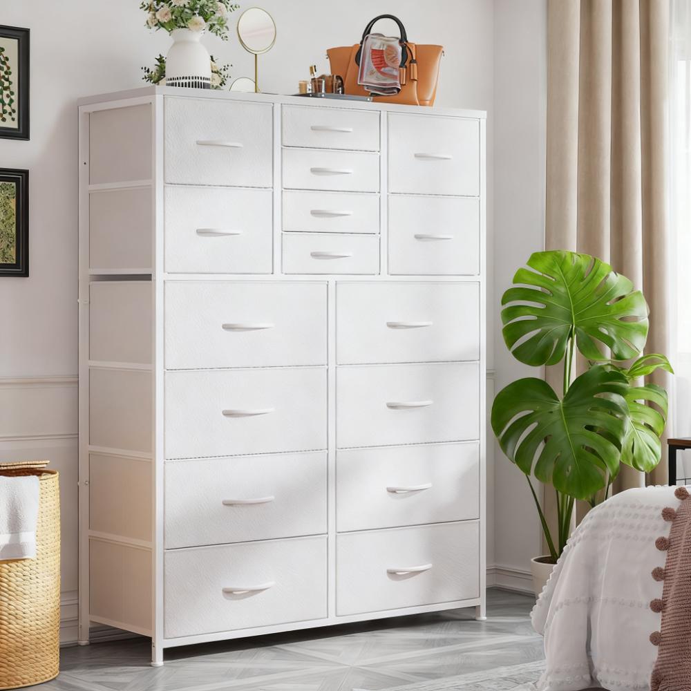 16-Drawer Tall Fabric Dresser - Wood Top & Metal Frame, Spacious Storage for Bedroom & More