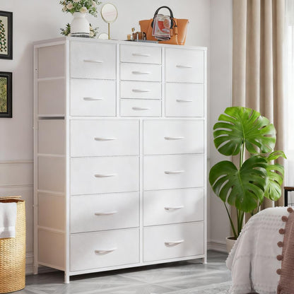 16-Drawer Tall Fabric Dresser - Wood Top & Metal Frame, Spacious Storage for Bedroom & More